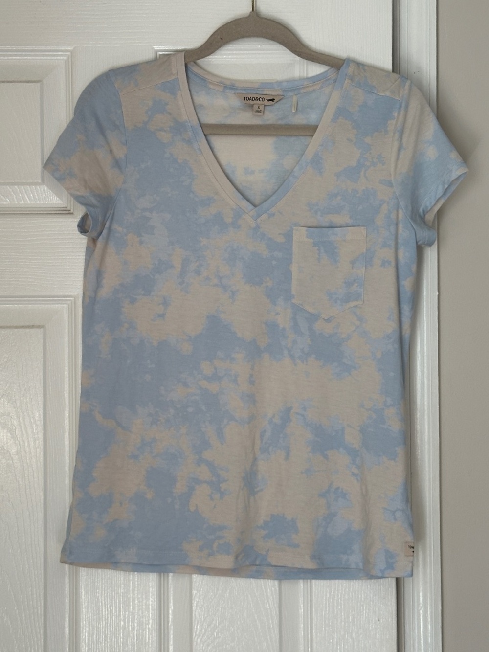 Toad & Co Swifty Pocket Tee Size Small Mini Modal Blue White Tie Dye Cloud